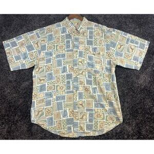Vintage Bugle Boy Company XL Button Up Shirt Short Sleeve Novelty Print Menswear